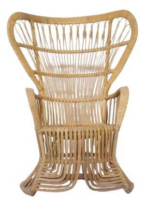 Large Mid-Century Peacock Rattan Chair from Rohé Noordwolde, 1970s