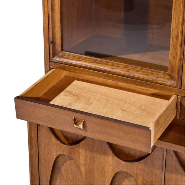Brass Broyhill Brasilia Mid Century Walnut and Brass Credenza With Hutch For Sale - Image 8 of 13