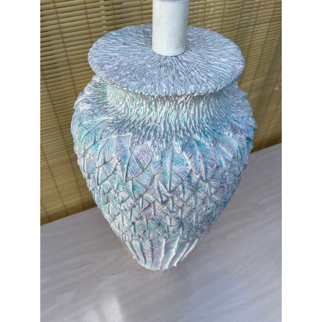 Postmodern Large Postmodern Feathered Pattern Plaster Table Lamp. Circa 1980s For Sale - Image 3 of 12