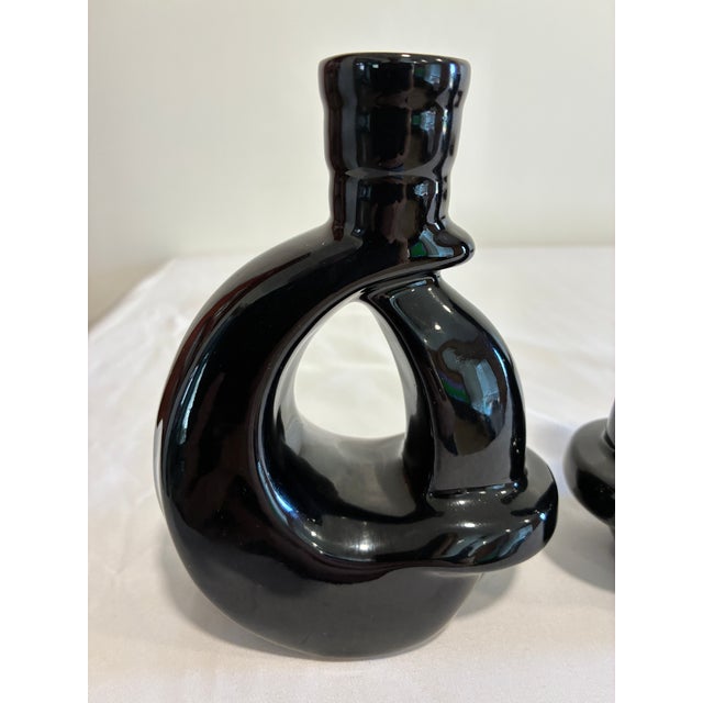 Vintage Frankoma Black Ceramic Modern Loop Vases, a Pair For Sale - Image 4 of 11