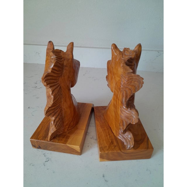 Mid-Century Modern Vintage MCM Exquisite Beechwood Hand Carved Horse Head Bookends-Pair For Sale - Image 3 of 8
