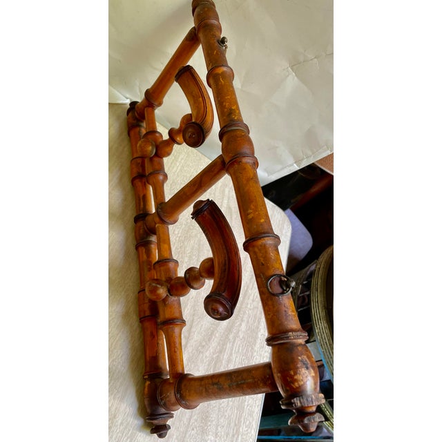 Early 20th Century Cottage Country Rustic French Carved Faux Bamboo Hat & Coat Wall Rack Folding For Sale - Image 6 of 11