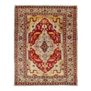 Early 20th Century Antique Turkish Fine Sivas Rug With Center Medallion in Red, Yellow & Light Green For Sale