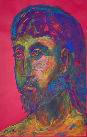 21st Century Modern Expressionist Portrait Acrylic Painting on Paper