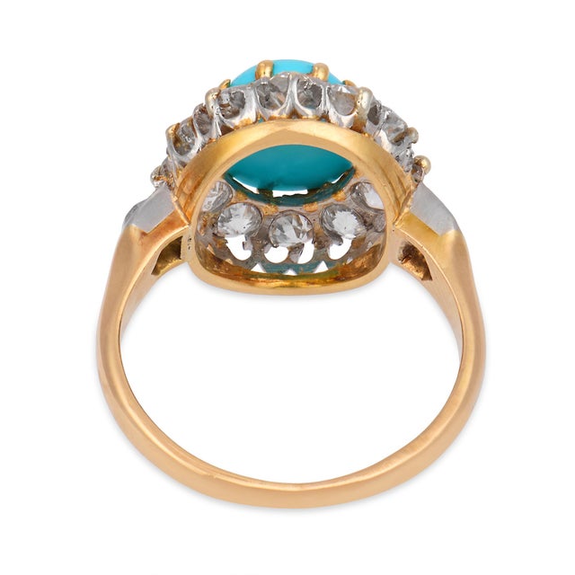 19th Century Victorian Turquoise Rose Cut Diamond 14k Rose Gold Cluster Ring, Size 8.5 For Sale In Los Angeles - Image 6 of 7