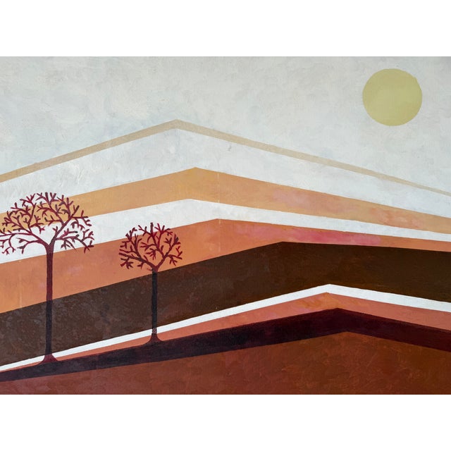 1980's Vintage Postmodern Geometric Landscape Oil Painting on Canvas, Framed For Sale - Image 9 of 12