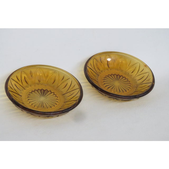 Mid 20th Century Mid 20th Century Pressed Glass Small Bowls Pair of 2 Amber Color Fruit Snack Butter Dishes - Set of 2 For Sale - Image 5 of 11