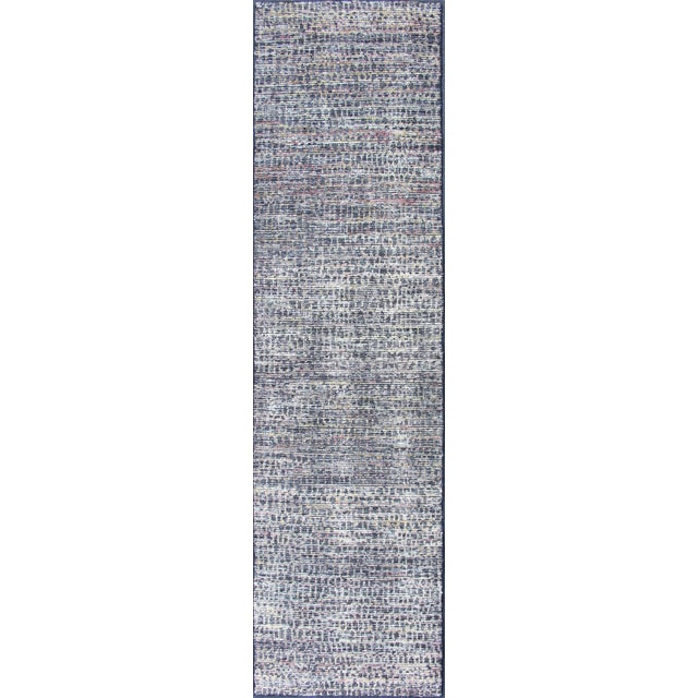Distressed Modern Design Gallery Runner With All-Over Checkerboard Design Hand-Knotted in Wool For Sale - Image 9 of 9