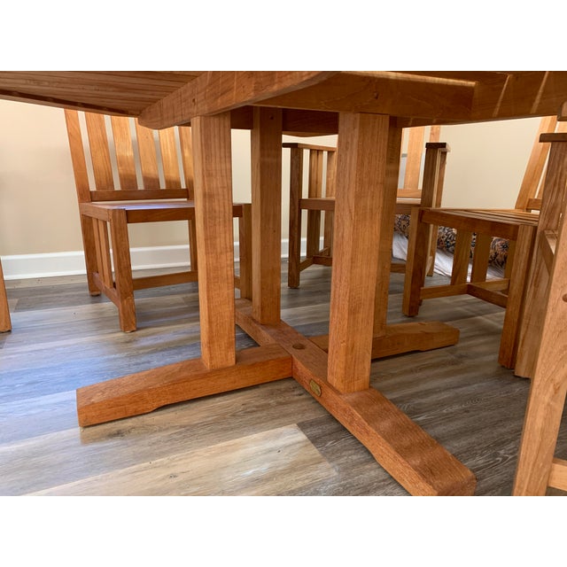 1990s Brown Jordan Mission Teak Patio Set With Table and Six Chairs