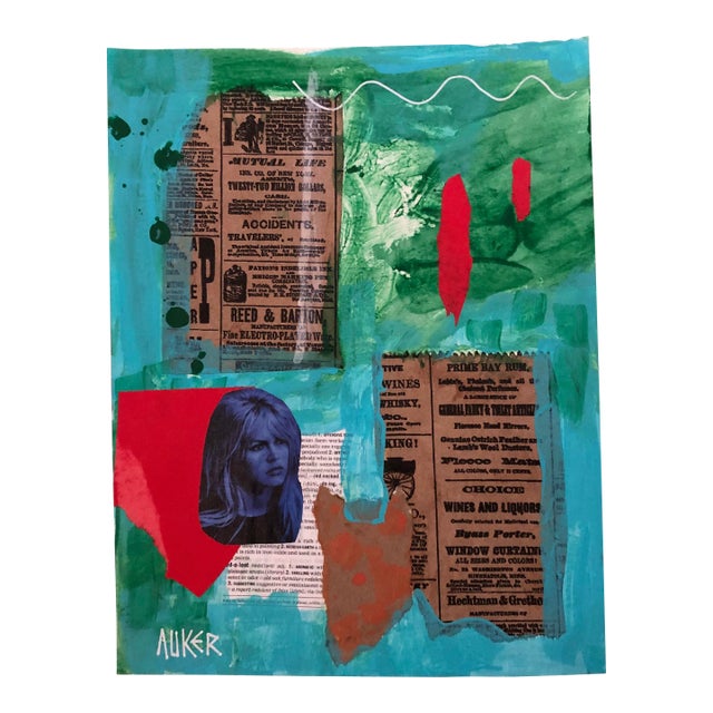 Original Contemporary Collage by Cassandra Auker “Brigitte Considers” For Sale
