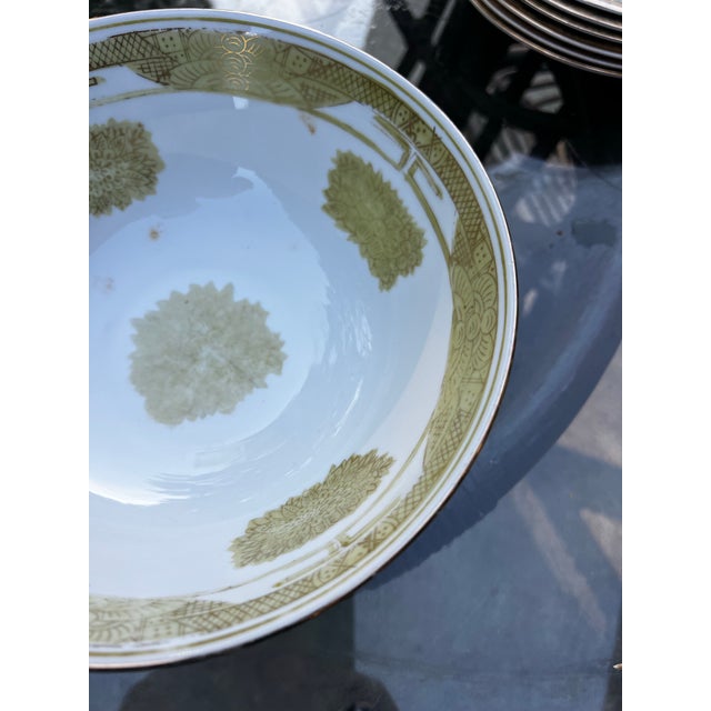 Boho Chic White Ceramic Vintage Bowl With Detailed Gold Accents For Sale - Image 3 of 3