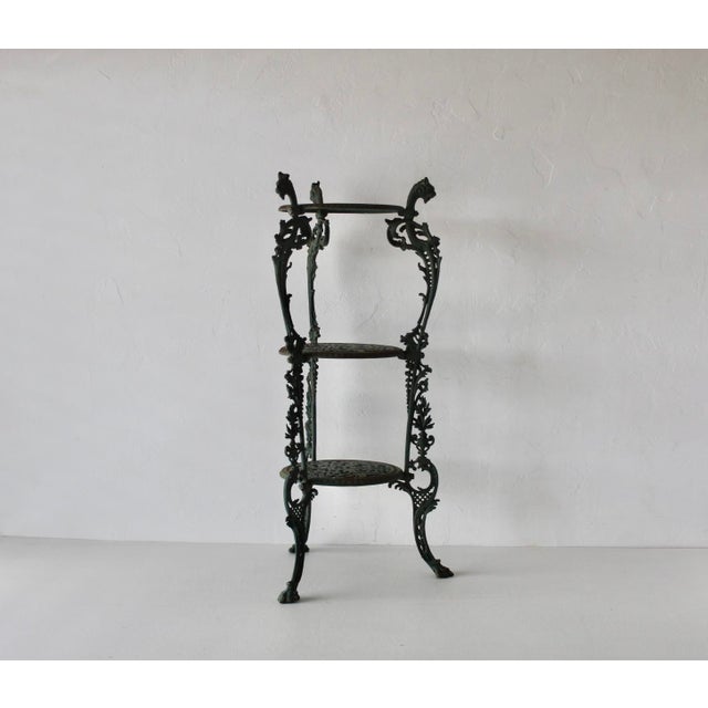 Victorian Style Cast Iron Three Tiered Jardinière Plant Stand Lion Head Paw Footed Details Vintage For Sale - Image 14 of 18