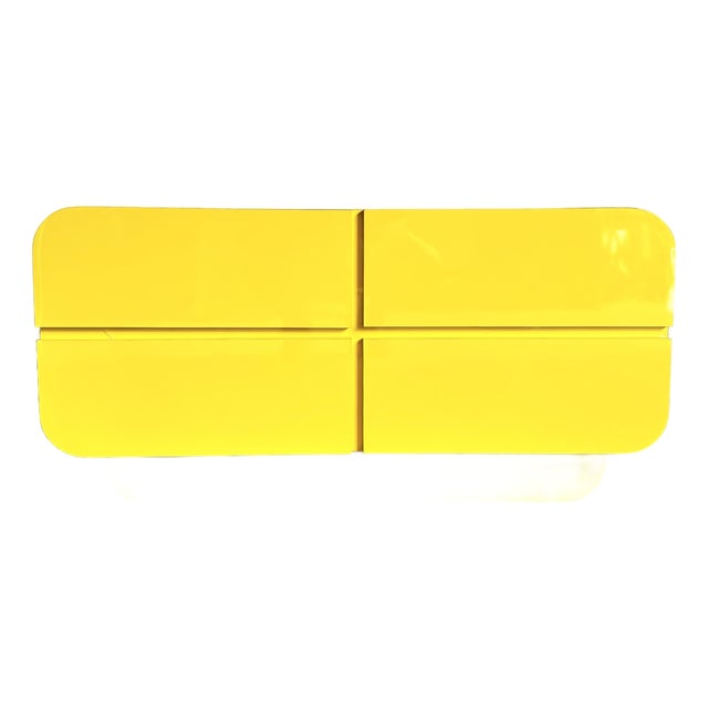 1980s Postmodern Yellow Lacquer Laminate Waterfall Dresser/Chest of Drawers For Sale