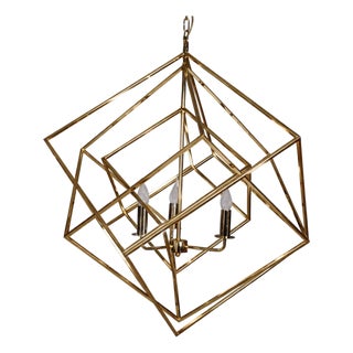 Calder Brass Open Cube Modern Chandelier For Sale