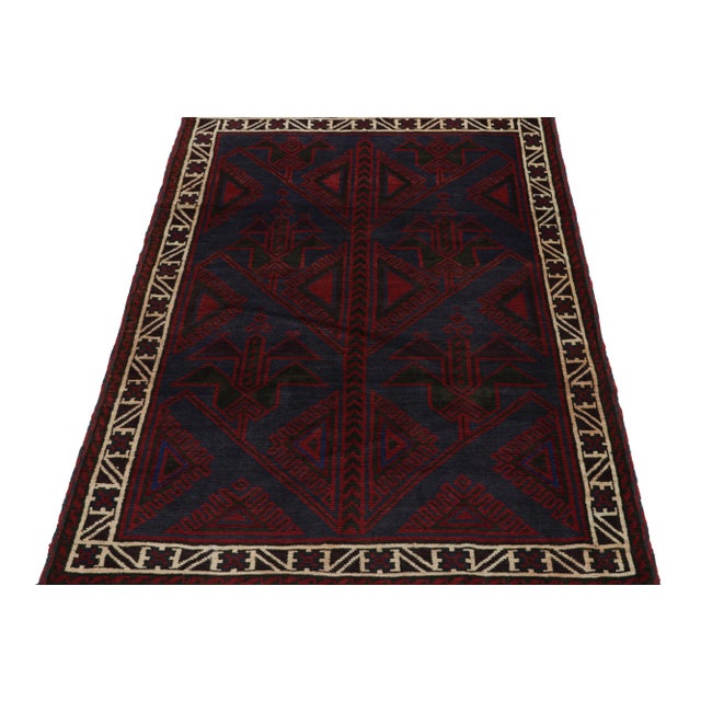 Tribal Rug & Kilim’s Baluch Tribal Rug With Burgundy and Navy Blue Geometric Patterns For Sale - Image 3 of 8