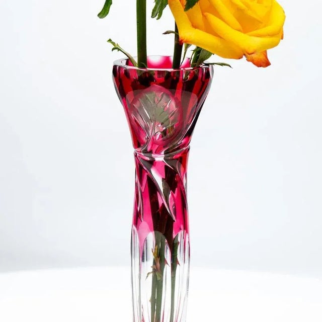 Pink Vintage Exquise Vases in Deep Rose Red Crystal, 1950, Set of 3 For Sale - Image 8 of 18