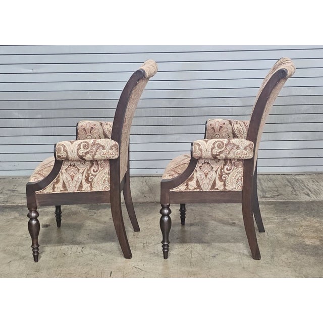 Late 20th Century Pair of Paisley Upholstered Coffee Color Stain Armchair Made by Country Hill, Millersburg Ohio For Sale - Image 9 of 12