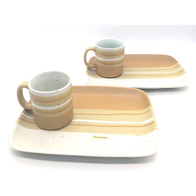 Offered are 2 handcrafted and handpainted Otagiri matte glazed stoneware snack tray sets comprised of 2 matching 8 oz...