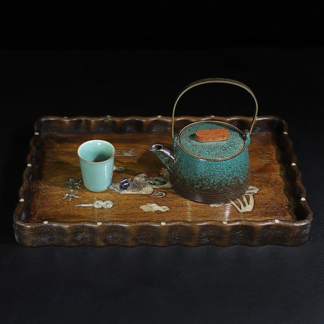 Huali Rosewood Tray Inlaid With Mother-of-Pearl For Sale - Image 4 of 9