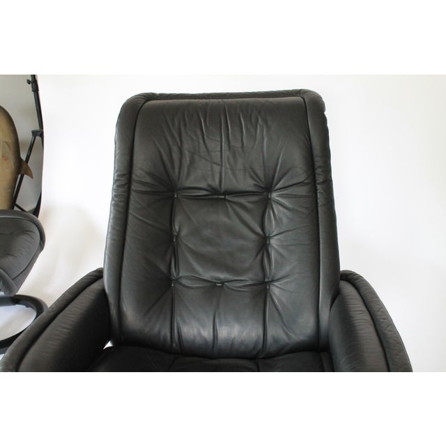 Ekornes Stressless Large Royal Paloma Black Leather Swivel Recliner and Ottoman For Sale - Image 14 of 18