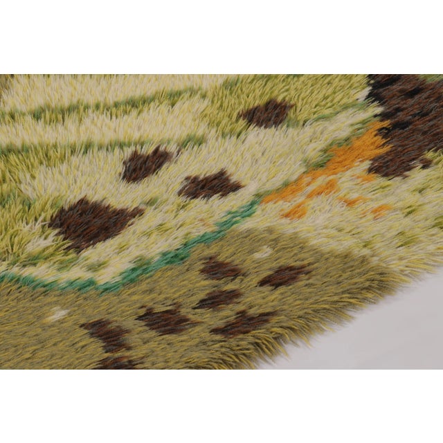 Mid-Century Modern Vintage Swedish Rya Rug With Green and Orange Floral Pattern - Rug & Kilim For Sale - Image 3 of 9