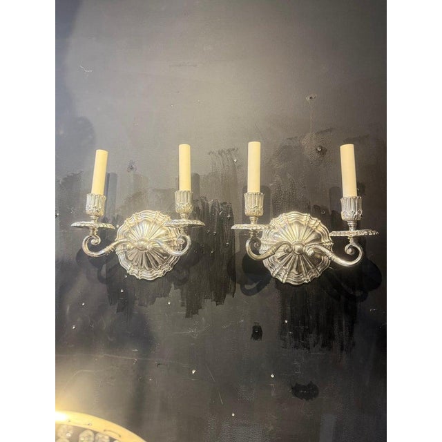 1900 - 1909 1900 Caldwell Silver Plated Sconces Two Lights - a Pair For Sale - Image 5 of 8