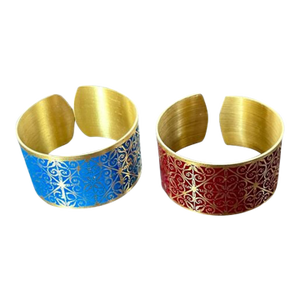 Vintage Pair Brass & Enamel Napkin Rings
