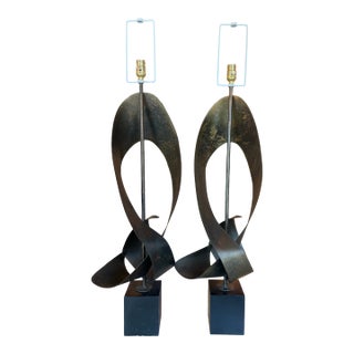 Pair Harry Balmer & Harold Weiss for Laurel Ribbon Brutalist Table Lamps For Sale