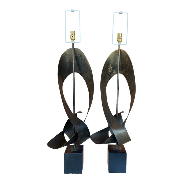 Pair Harry Balmer & Harold Weiss for Laurel Ribbon Brutalist Table Lamps For Sale