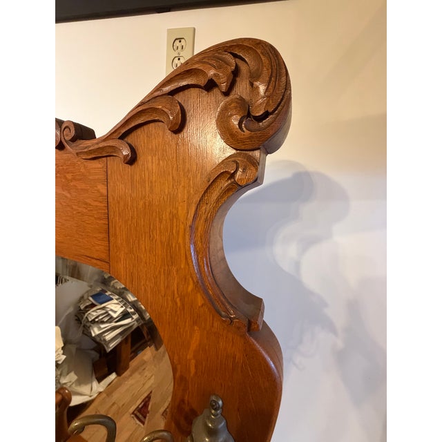Wood Large Antique Victorian Oak Hall Tree With Storage For Sale - Image 7 of 12