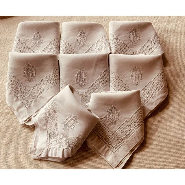 Exquisite Set of Eight French Linen Napkins,c.1930 For Sale - Image 10 of 11
