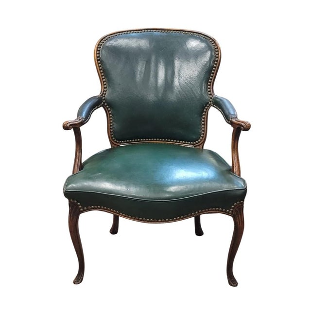 Antique French Green Leather Arm Chair For Sale - Image 13 of 13