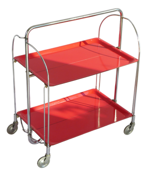 Mid-Century Modern Red Foldable Bar Cart with Chrome Metal, 1960s