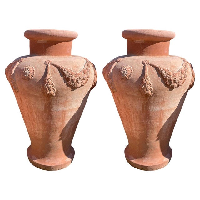 Impruneta Terracotta Festooned Amphoras, 1900s, Set of 2 For Sale - Image 6 of 6