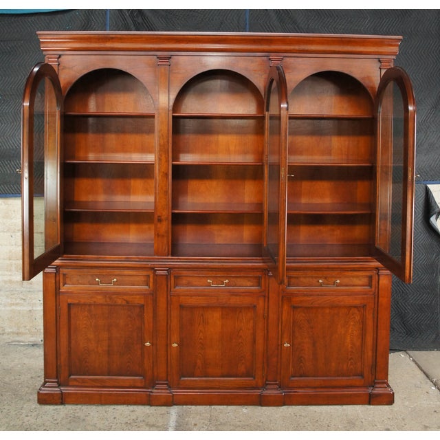 Fiorini Italian Neoclassical Cherry Arched Triple Bookcase China Display Cabinet For Sale - Image 4 of 15