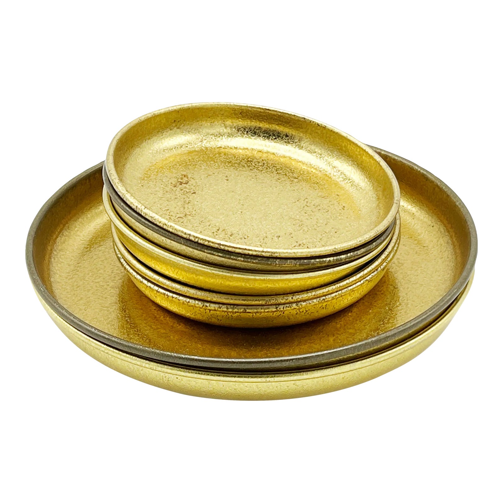 Vintage Moskatel Portuguese Textured Gold Metal Dishes 7 Pieces