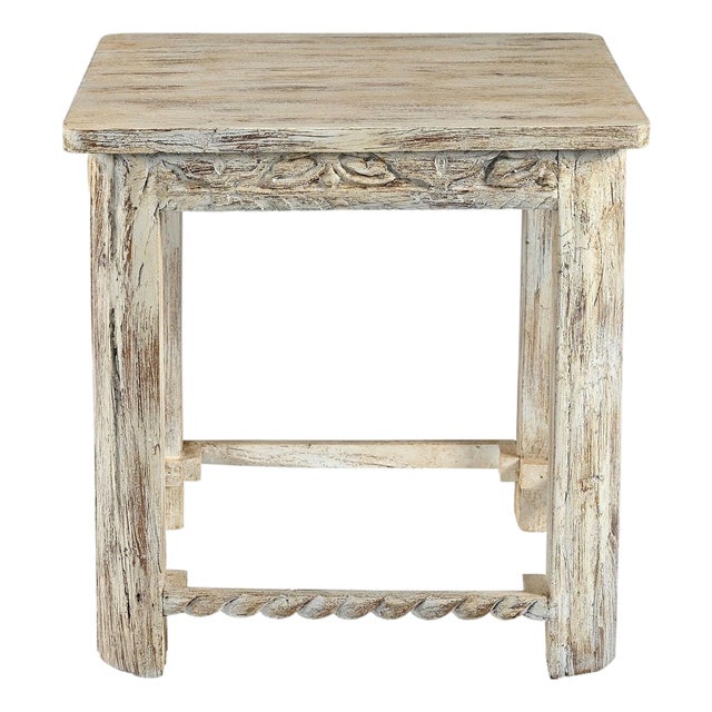 1990s Rustic White Reclaimed Wood Square End Table – 1 Piece For Sale
