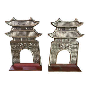 Vintage Brass Pagoda Bookends — Mid-Century Architectural Accent