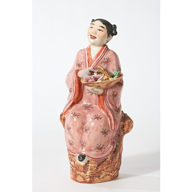 Vintage Porcelain Figurine of Chinese Woman With Basket of Produce For Sale - Image 13 of 15