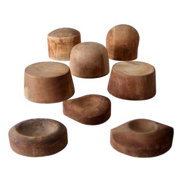 Collection of 8 Early 20th Century Wooden Millinery Hat Blocks For Sale