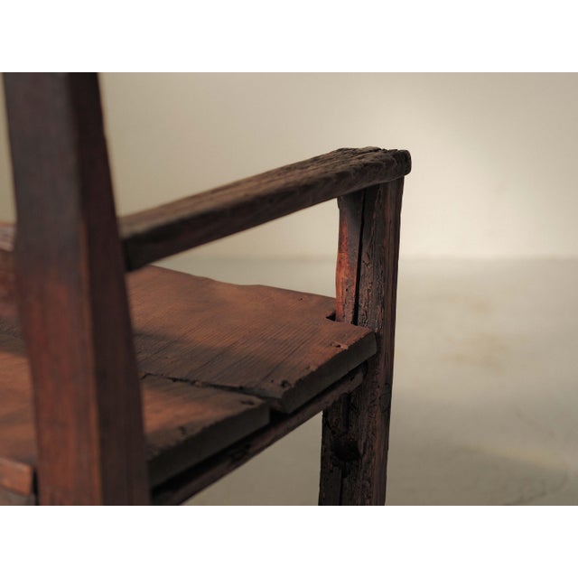 Rustic Antique Folk Art Fireplace Bench in Wood, 1800s For Sale - Image 3 of 16