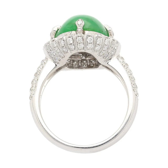 Late 20th Century Vintage 7.29 Carat Jadeite Jade "A" Ring With Round Diamond Halo & 18k Milgrain Size 6 For Sale - Image 5 of 9