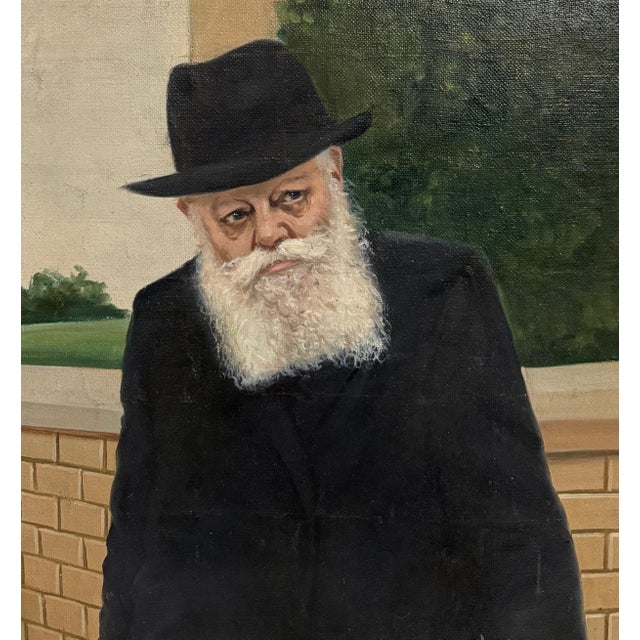 Folk Art Large Judaica Original Oil Rabbi Painting Lubavitcher Rebbe 770 Chabad, New York, 1994 For Sale - Image 3 of 9