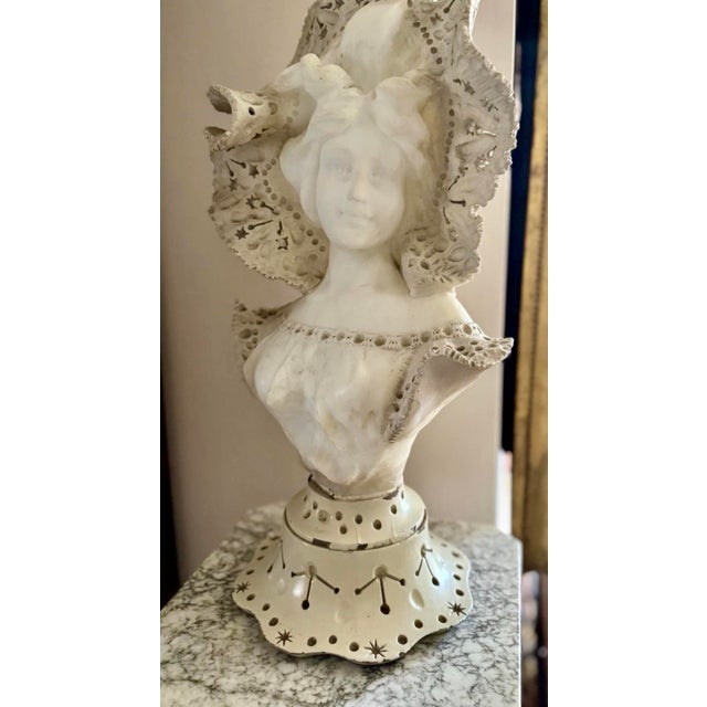 Beautiful Antique CarvedItalian Lace Alabaster Female Bust. This intricately carved alabaster lace-like headdress is a...