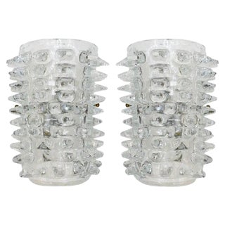Mid-Century Italian Modern Rostrati Murano Glass and Brass Sconces, Set of 2 For Sale