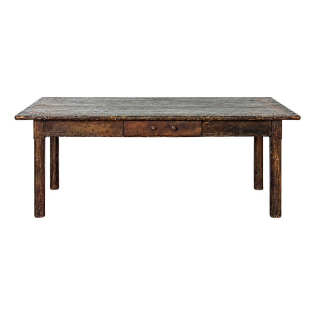 18th Century Italian Rustic Farmhouse Table With Geometric Inlaid Top For Sale