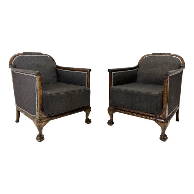 1930s Pair of Swedish Lounge Chairs by G. H. Wrange For Sale