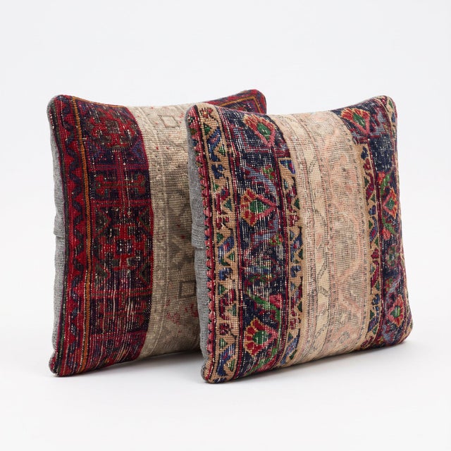 Mid-Century Modern Red Turkish Rug Pillow Cover 24'' X 24'' - Set of Two For Sale - Image 3 of 4