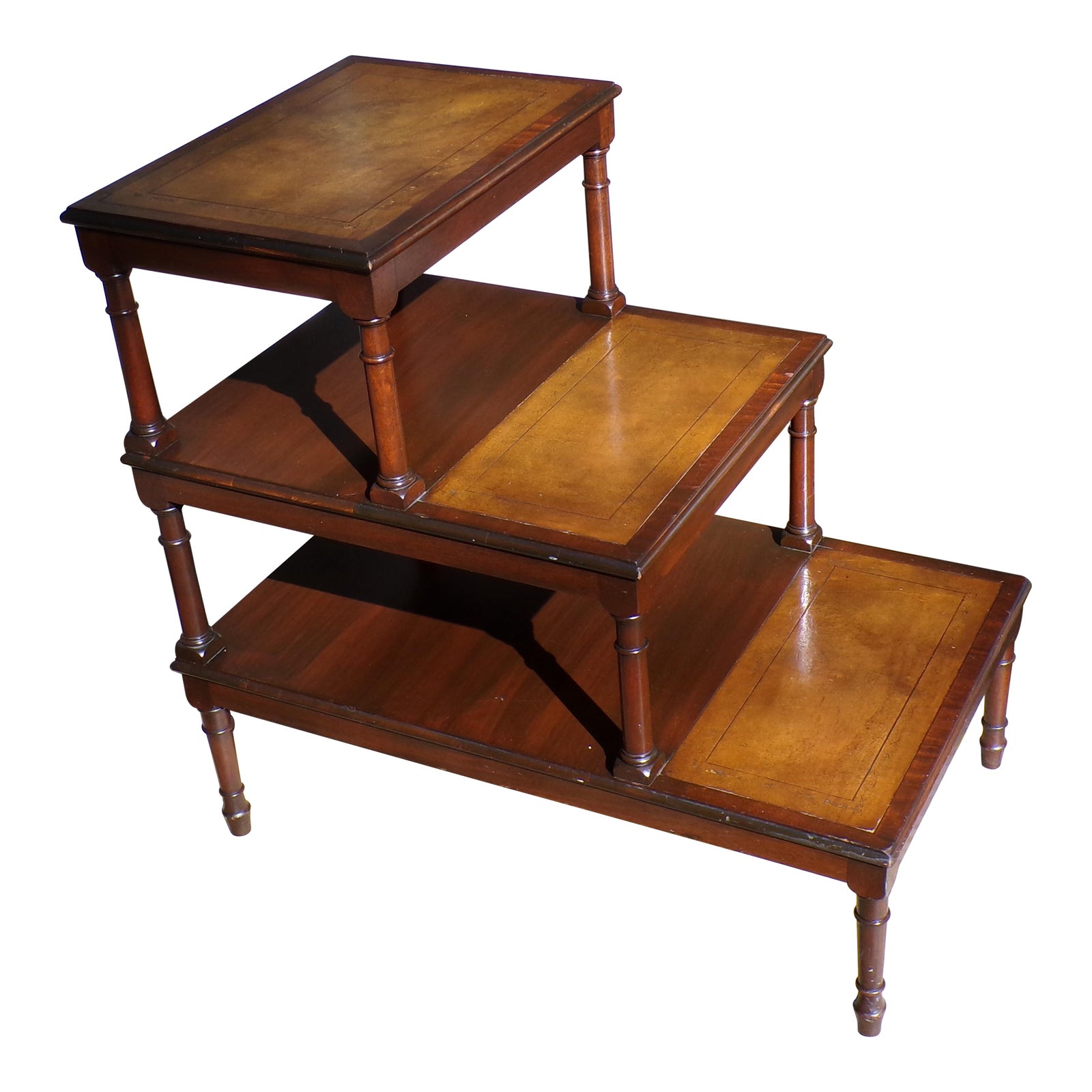 Vintage Mahogany Leather Top Three Tiered Bed Step Library Steps Step ...