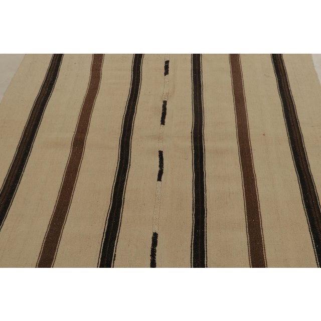1950s Handwoven Vintage Kilim Beige-Brown Stripe Patterns For Sale - Image 5 of 6